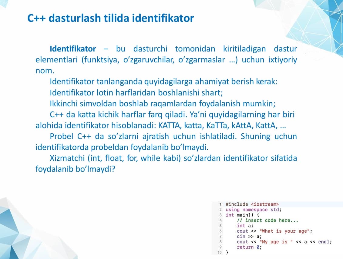 C++ dasturlash tiliga kirish