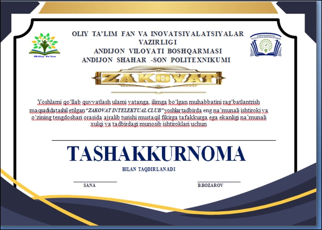 TASHAKKURNOMA NA'MUNA