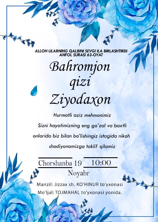 TO'Y UCHUN TAKLIFNOMA PSD SHABLON