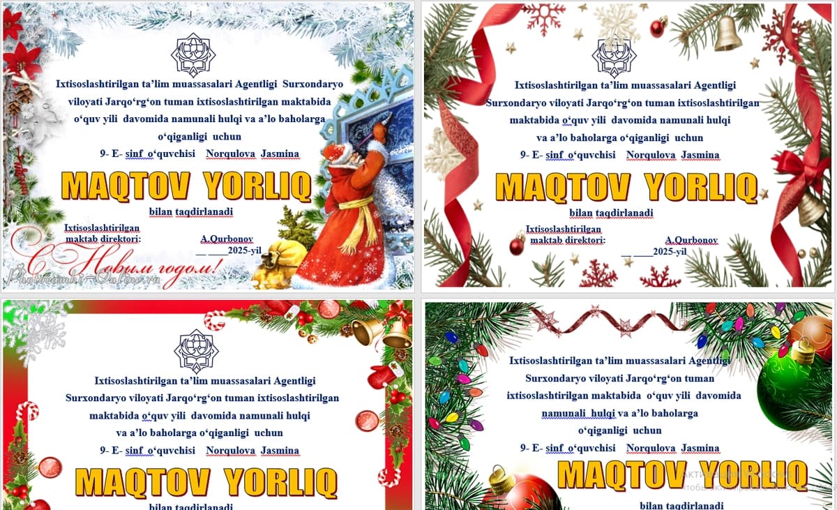 Faxriy  va maqtov  yorliqlari