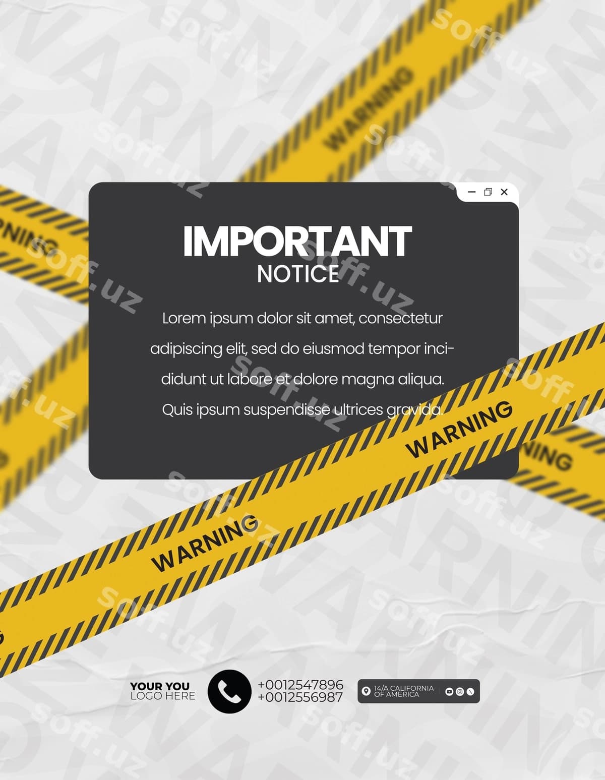 Muhim e'lon ogohlantirish lentasi bilan | Important notice with warning tape
