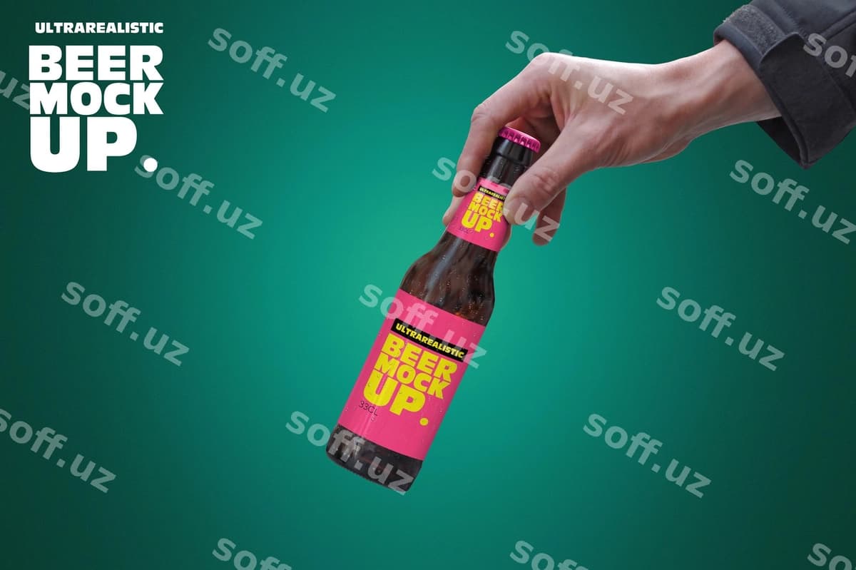 Egilgan qolqiq pivo modeli | Inclined hand beer mockup