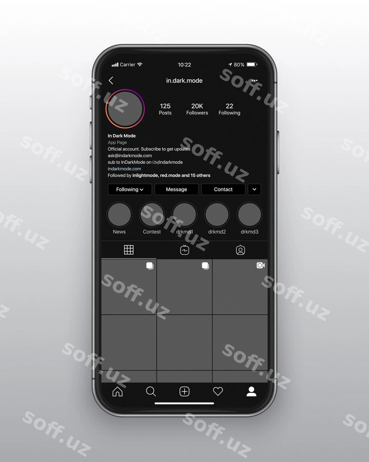 Instagram qorong'i rejim UI UX shabloni | Instagram dark mode ui ux template