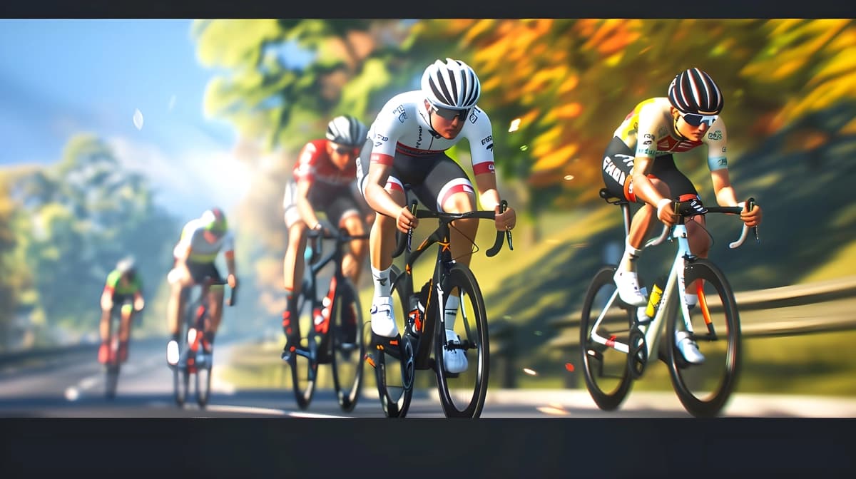 Tabiat manzarasidagi shiddatli velosiped poygasining yaqin surati | Intense cycling race closeup nature setting