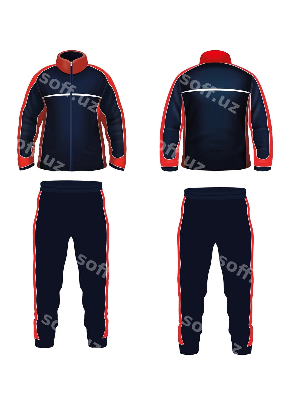 Jaketka shuft komplekti ko'k qizil dizayn bilan | Jacket pants set with blue red design