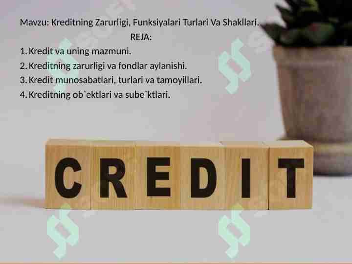 Kreditning Zarurligi, Funksiyalari Turlari Va Shakllari.