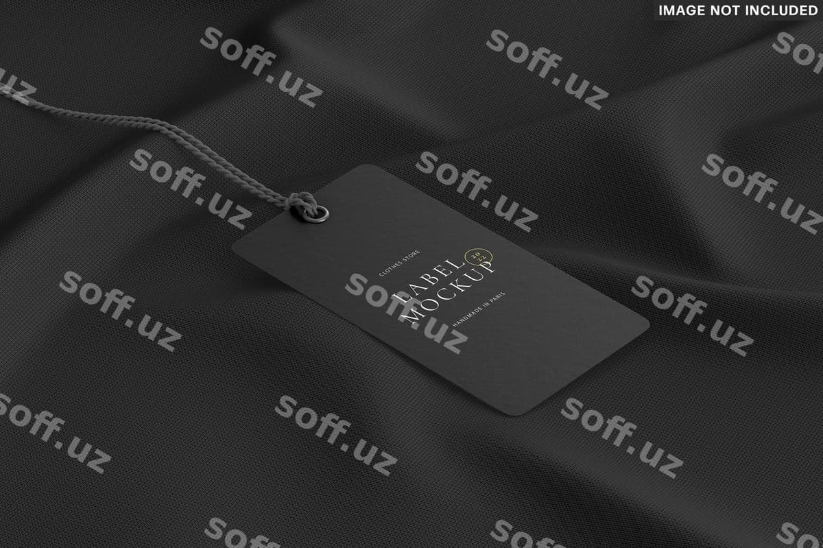 Yorliq belgisi model sahna qora mato | Label tag mockup scene dark textile