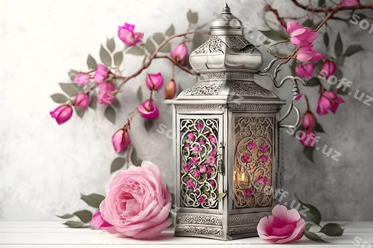 Pudra gullar orqa fonda fonari | Lantern with pink flowers background