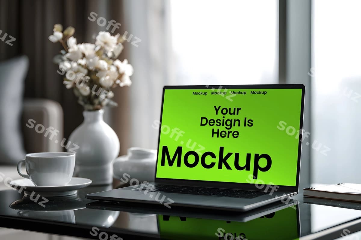 Laptop maketi zamonaviy ish maydoni | Laptop mockup modern workspace