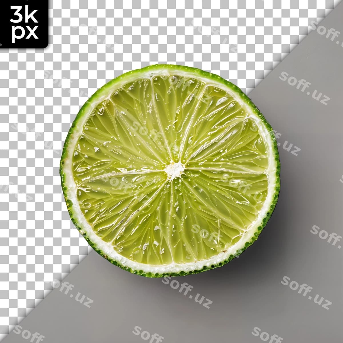 Limon yarıshtirilgan shaffof yuzada o'tirgan | Lime cut half sits transparent surface