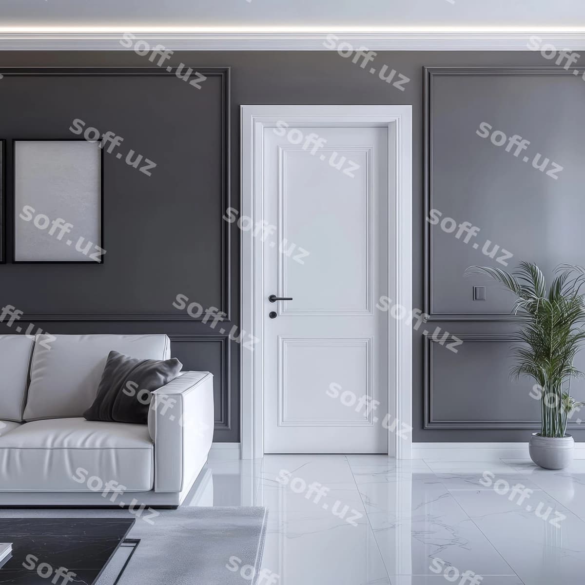 Oq eshikli oq eshikli yashash xonasi | Living room with white door white door