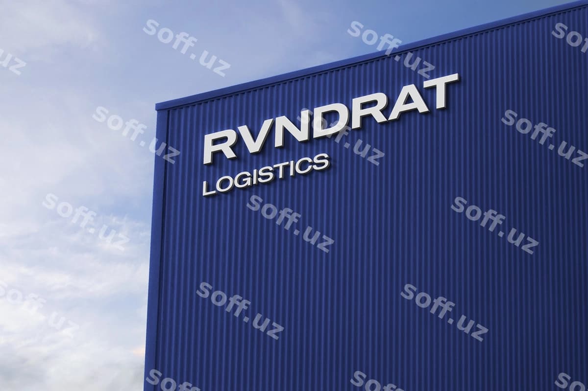 Logotip mockup belgi ko'k sanoat bino | Logo mockup sign blue industrial building
