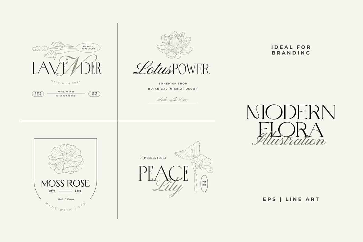 Vintage gul logotipi shablonining illyustratsiyasi brendingi | Vintage flower logo template illustration branding