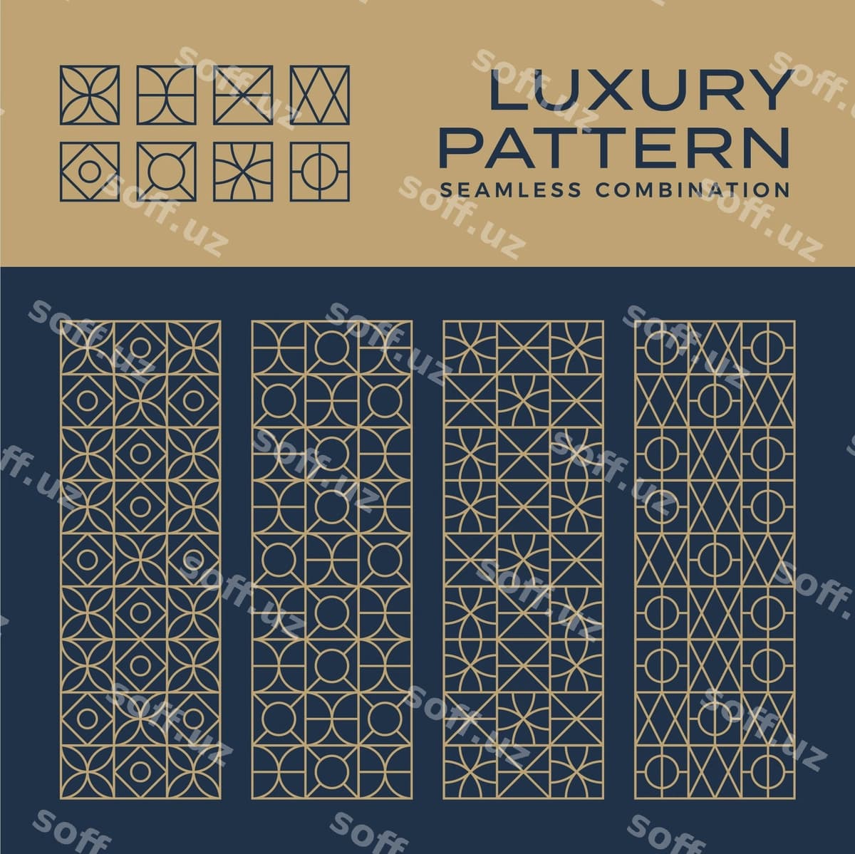 Qadr-qimmat uzilsiz naqsh bezatma komplekti | Luxury seamless pattern ornament set