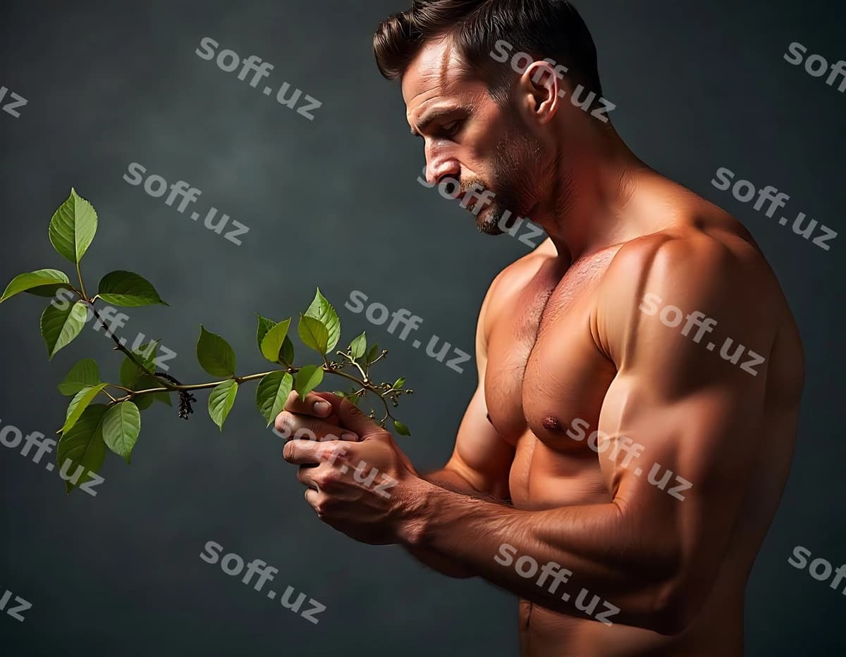 Erkak o'simlikni qo'lida, o'simliklar fon. | Man with plant his hand plant background