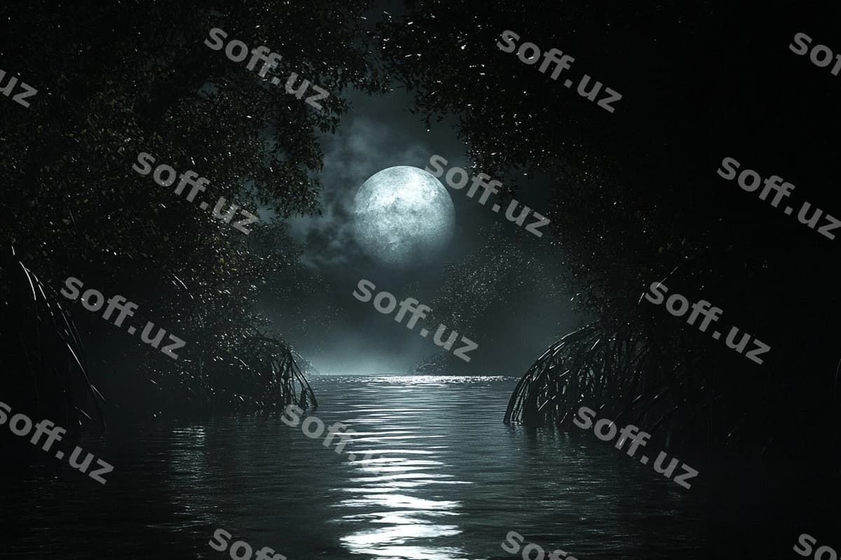 Mangrove forest manzilasi sahna kechaqongi vaqt | Mangrove forest landscape scene night