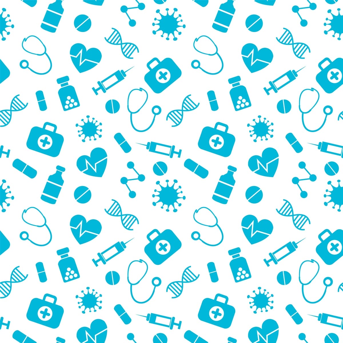Oq tibbiy elementlar oq fon bilan vektor choksiz naqsh | Vector seamless pattern with white medical elements white background