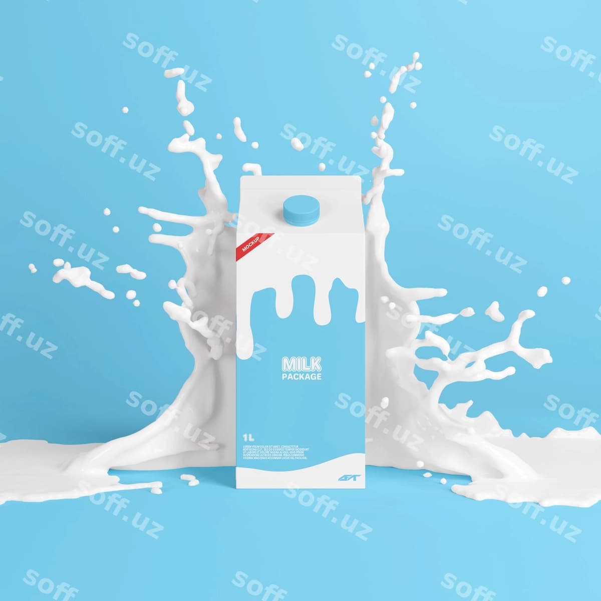 Sut karton splash mockup bilan | Milk carton with splash mockup