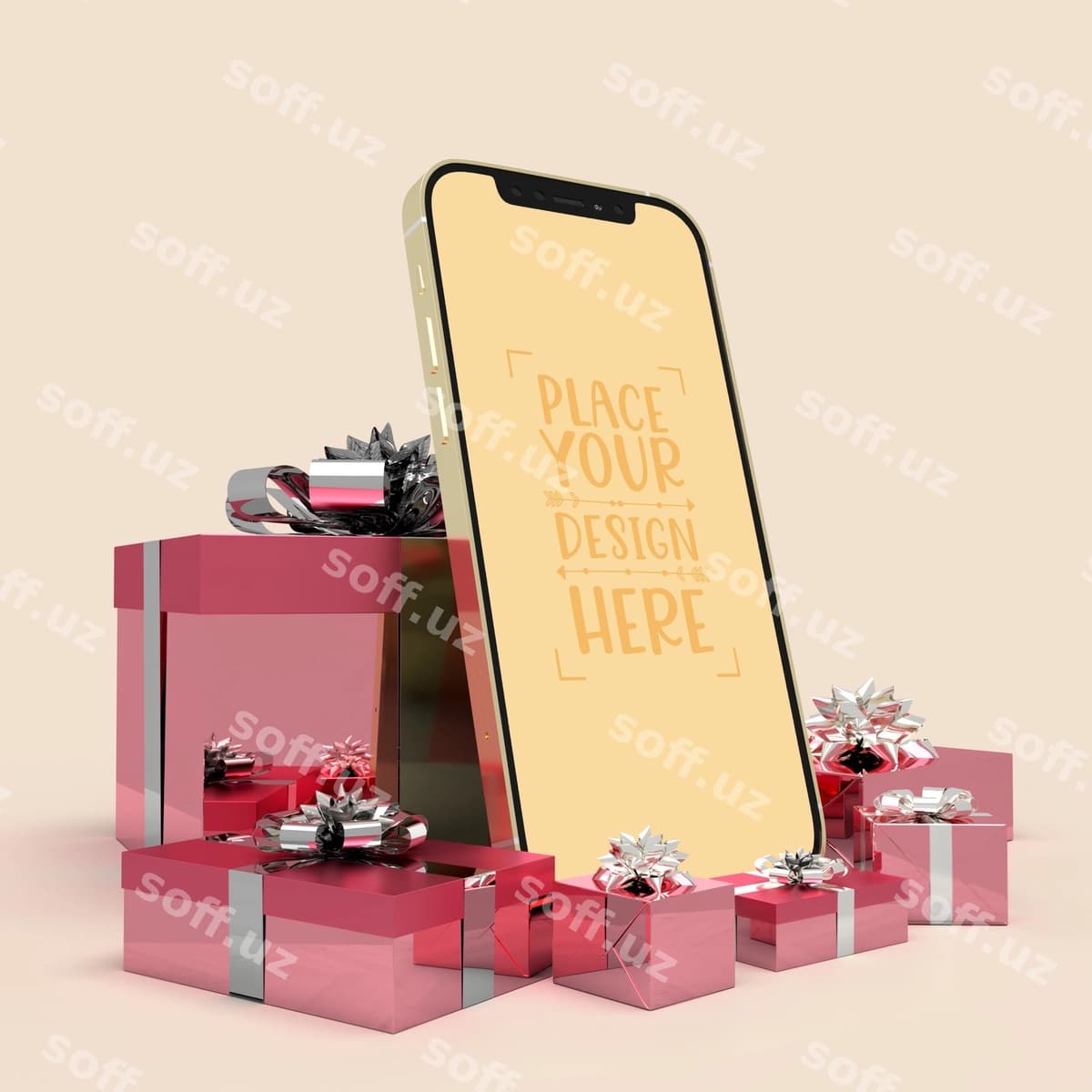 Mobil telefon sovg'alar atrofida | Mobile phone surrounded by presents