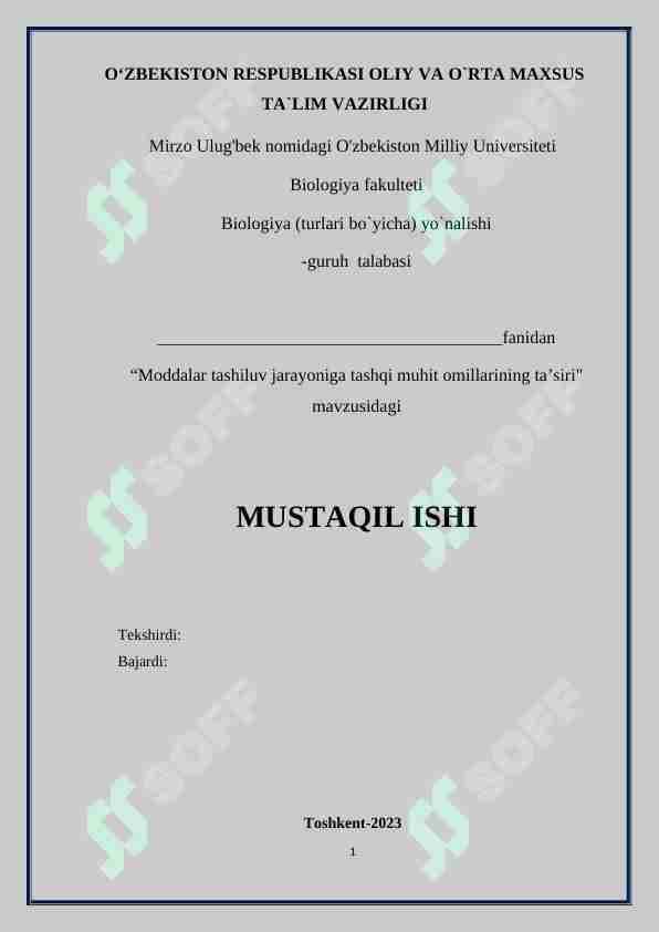 “Moddalar tashiluv jarayoniga tashqi muhit omillarining ta’siri