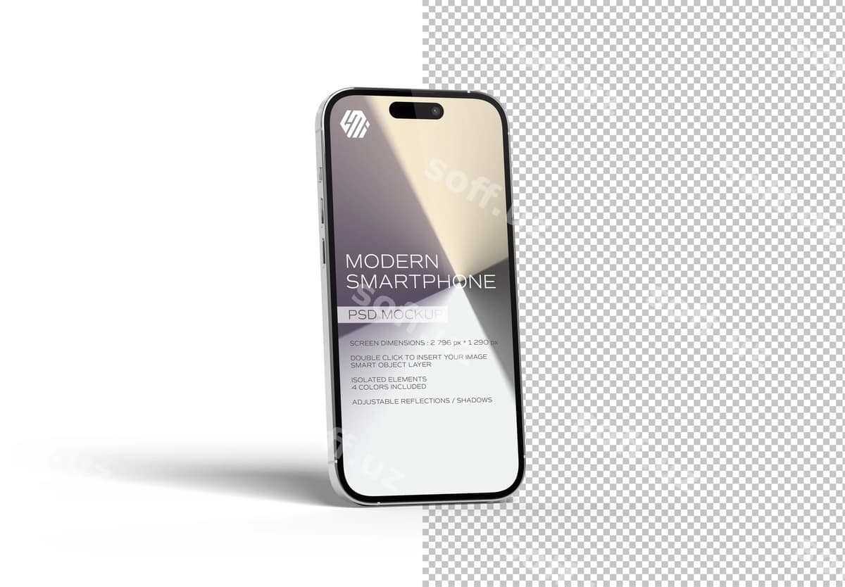Zamonaviy smartfon ajraltirilgan oq namuna | Modern smartphone isolated white mockup