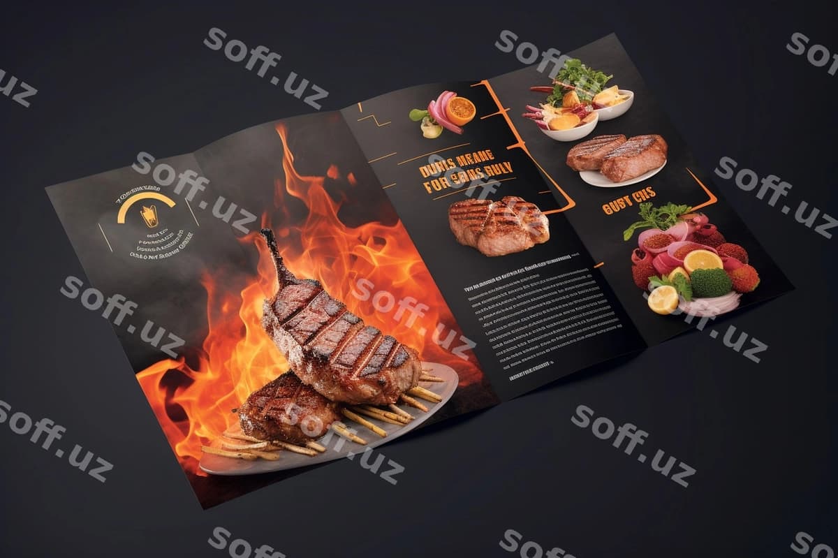 Moody grill uchga bo'lingan broshyur | Moody grill trifold brochure