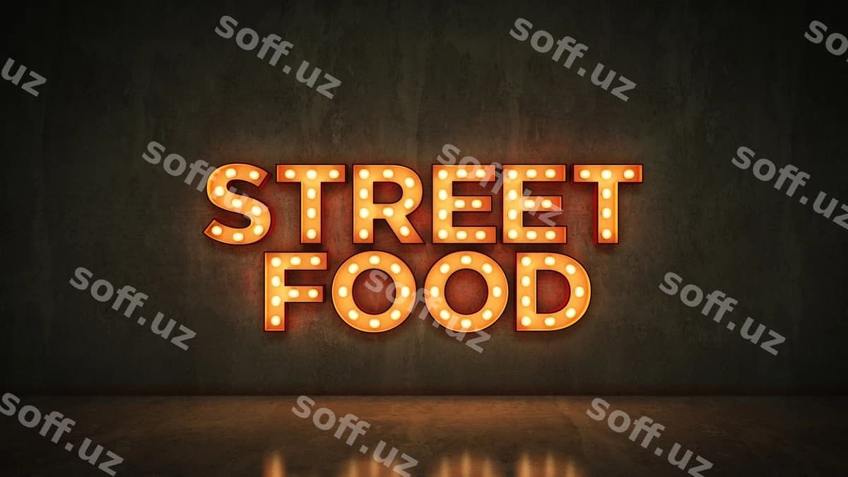 Ko'cha ovqatlari degan neon mezon | Neon sign that says street food