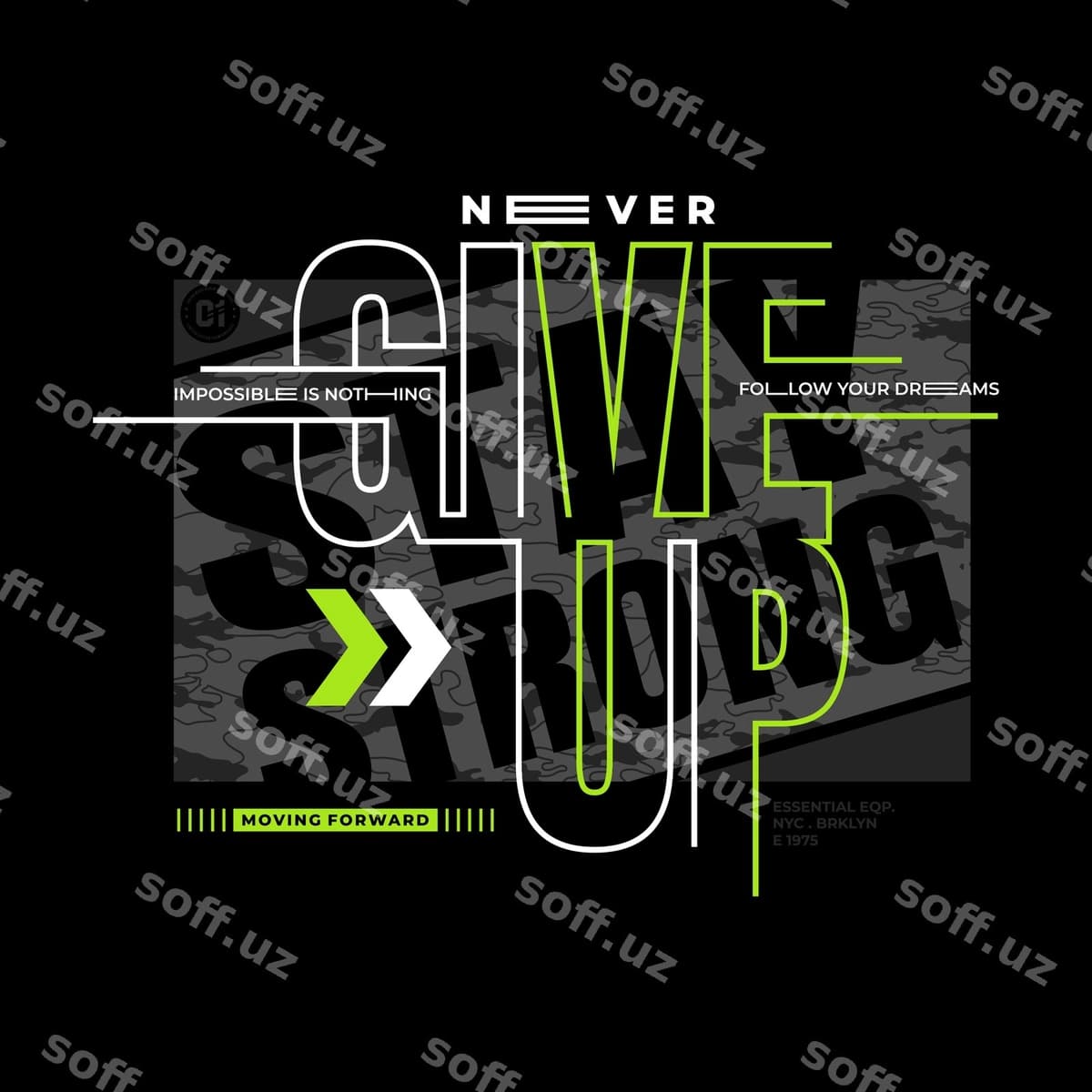 Hech qachon bermang tipografiyali futbolka | Never give up typography t shirt