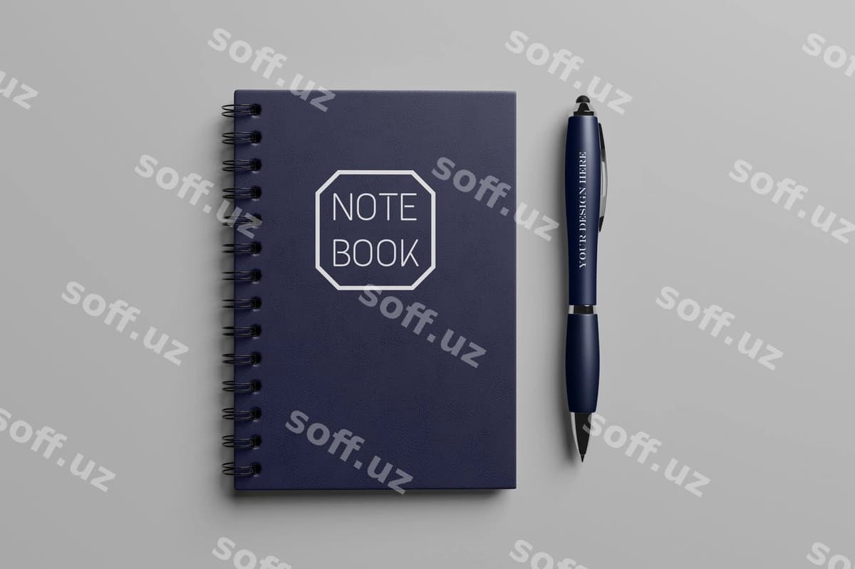 Daftar ruchkasi bilan namuna | Note book with pen mockup