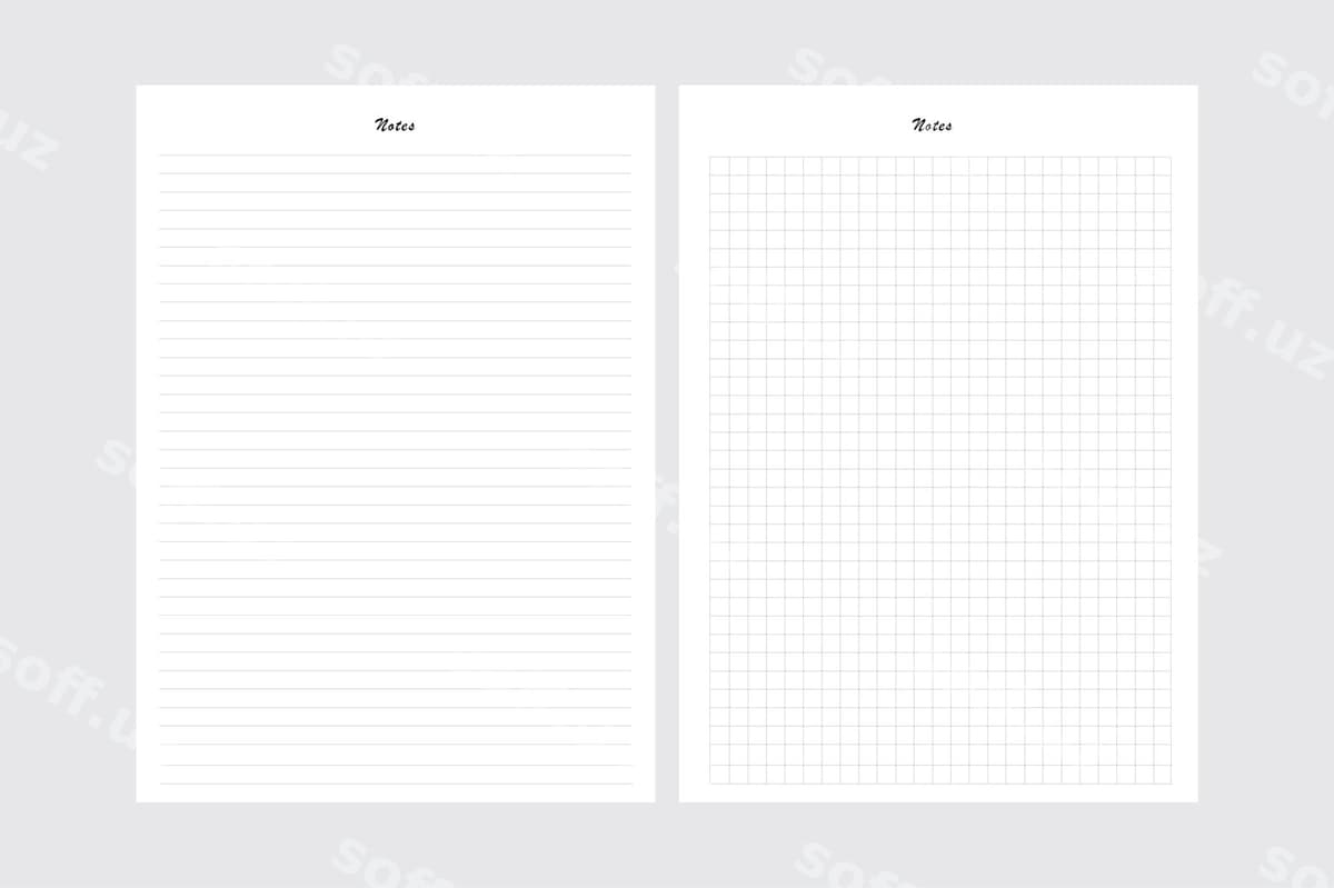 Eslatmalar chizuqlangan tarlam shabloni | Notes lined grid template