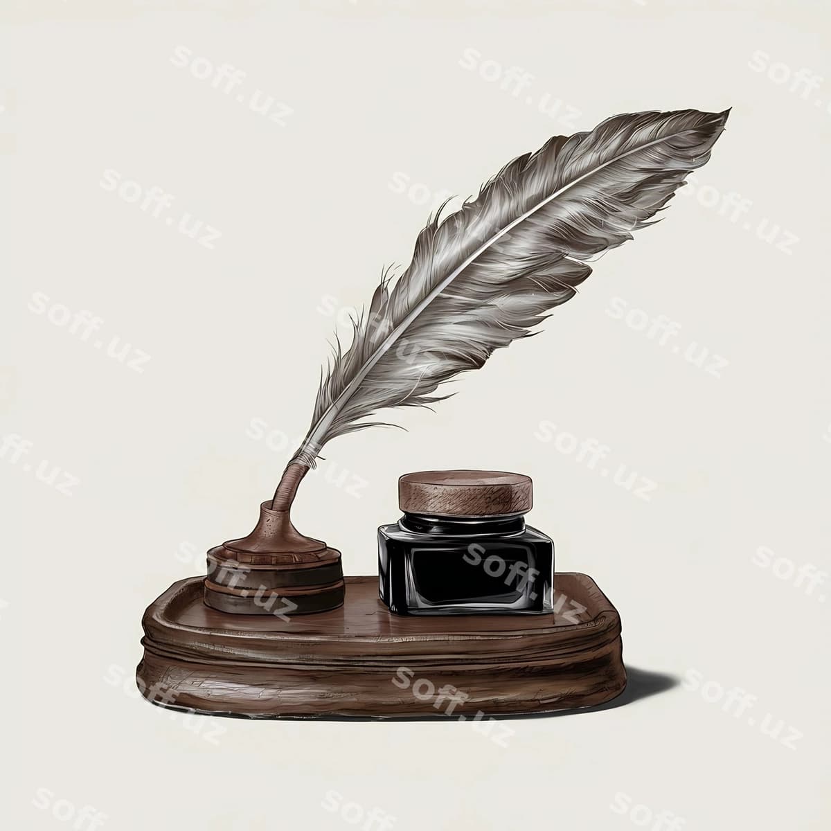 Eski qalamdaftar qalam ajralgan oq | Old inkstand quill isolated white
