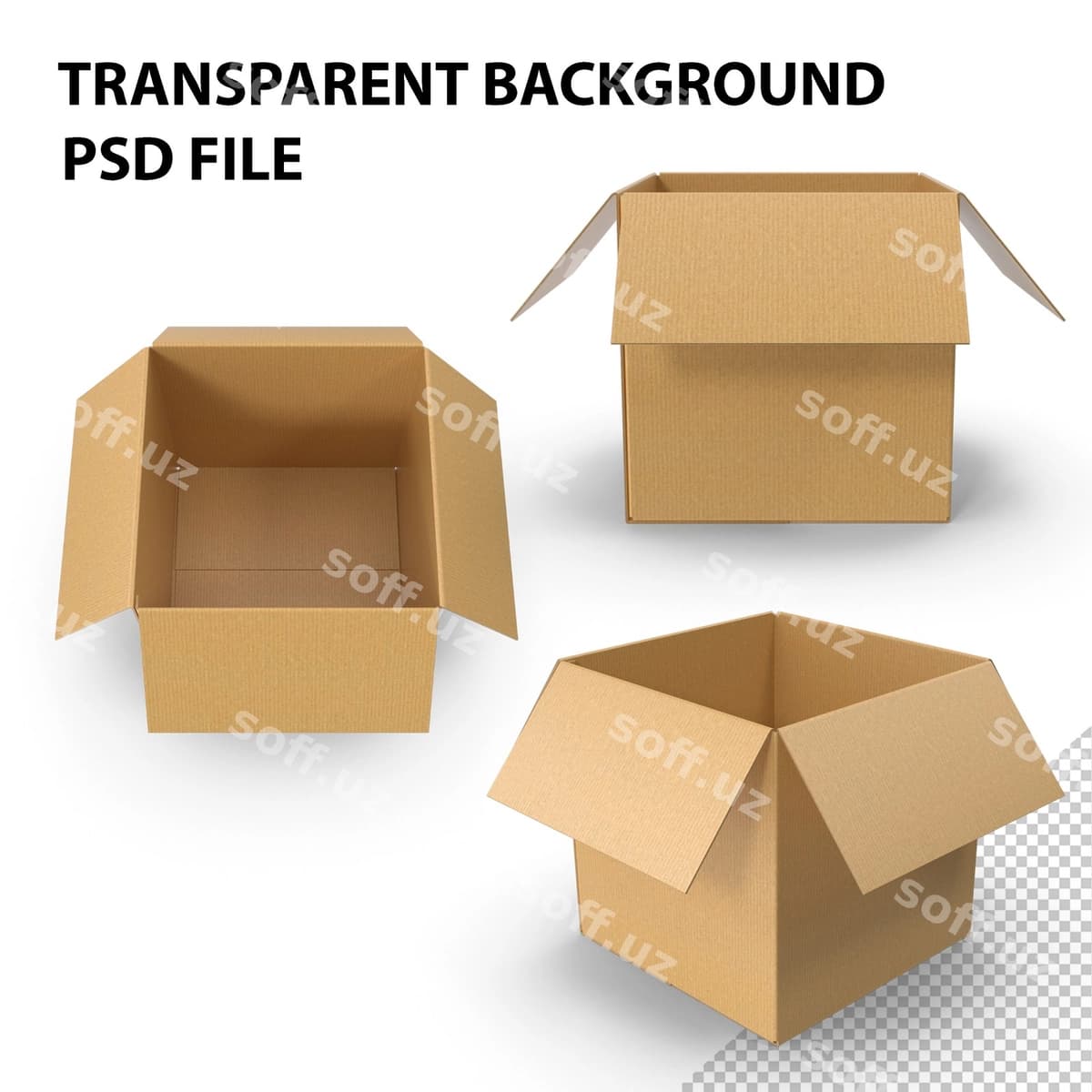 Ochiq qog'ozli karton quti png | Open cardboard box png