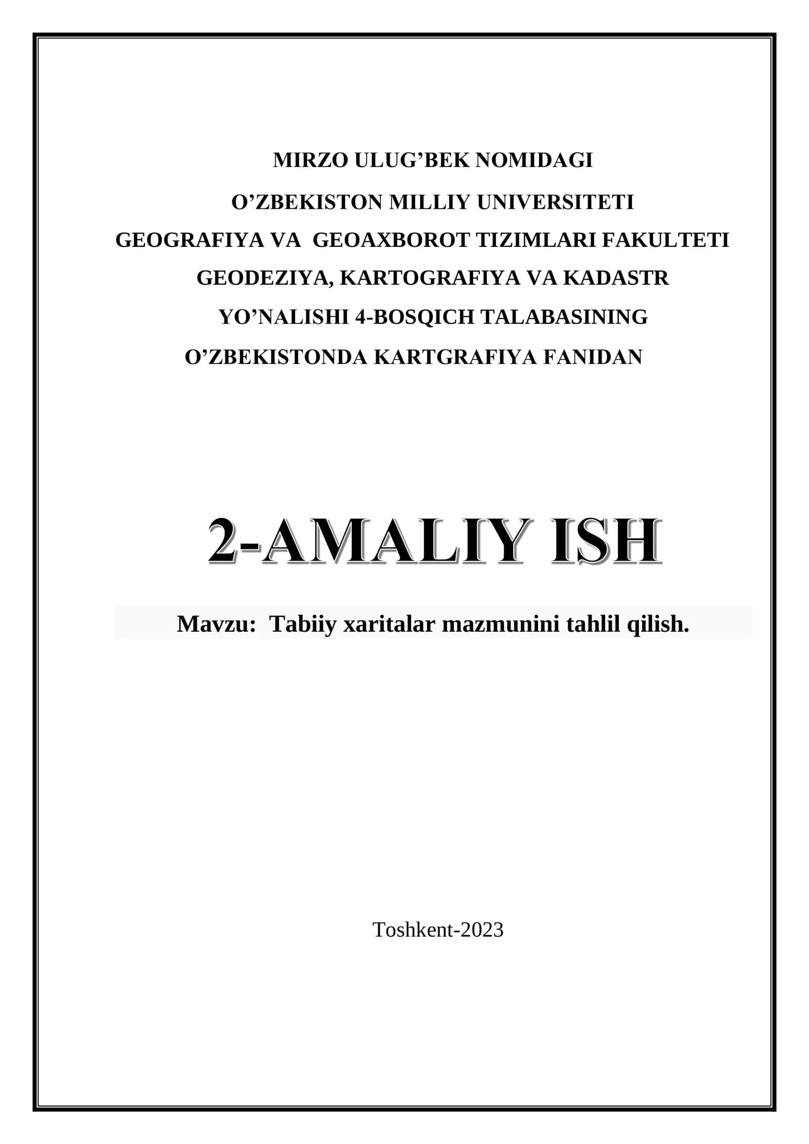 Tabiiy xaritalar mazmunini tahlil qilish.