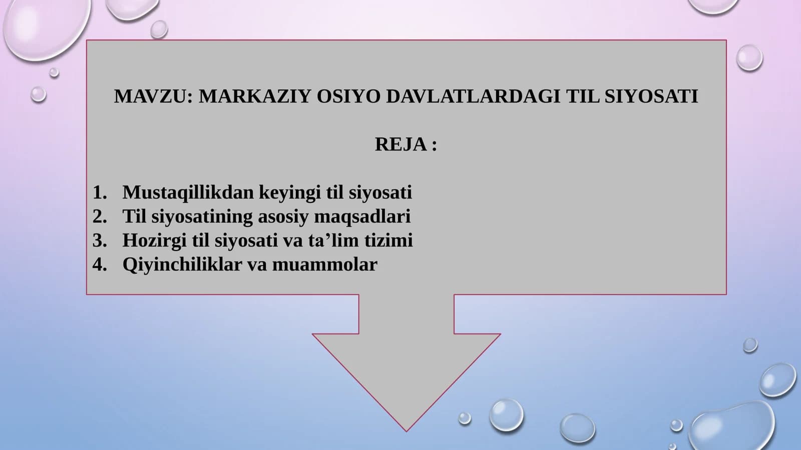MAVZU MARKAZIY OSIYO DAVLATLARDAGI TIL SIYOSATI