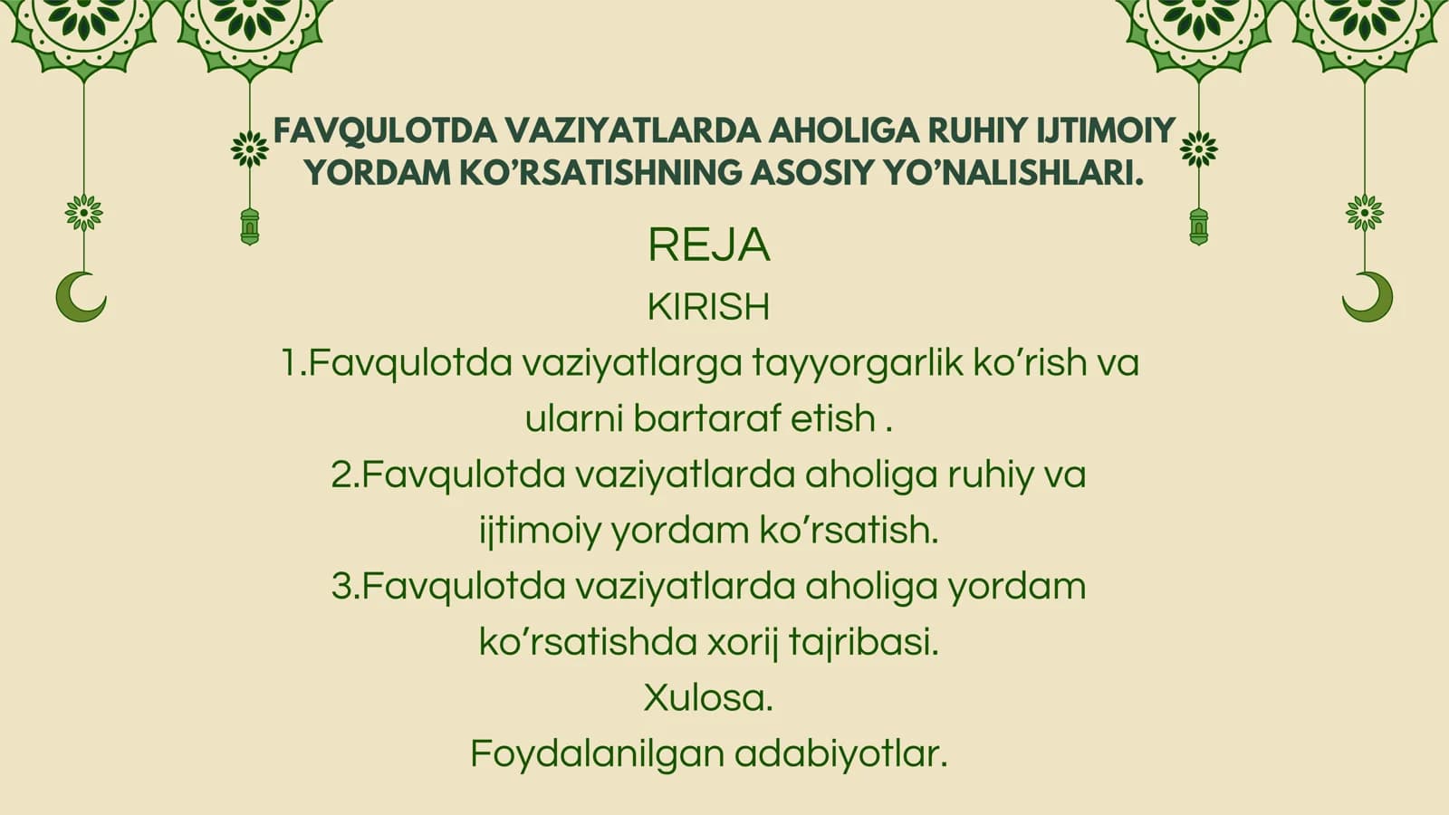 FAVQULOTDA VAZIYATLARDA AHOLIGA RUHIY IJTIMOIY YORDAM KO’RSATISHNING ASOSIY YO’NALISHLARI.
