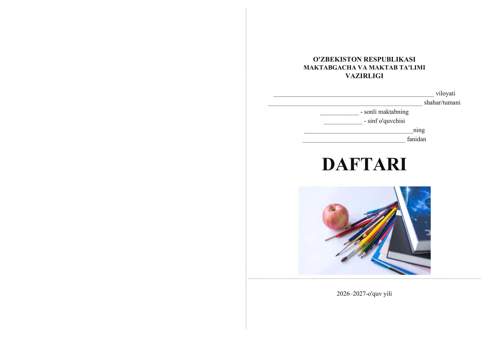 DAFTAR JILD 2026–2027-o'quv yili
