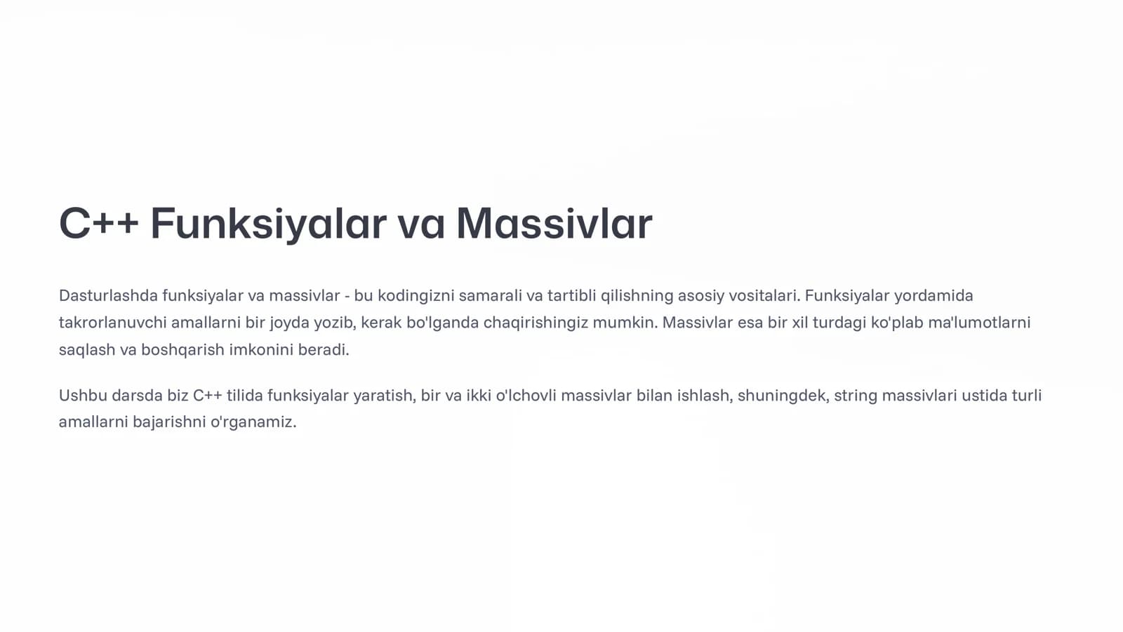 C- Funksiyalar va Massivlar