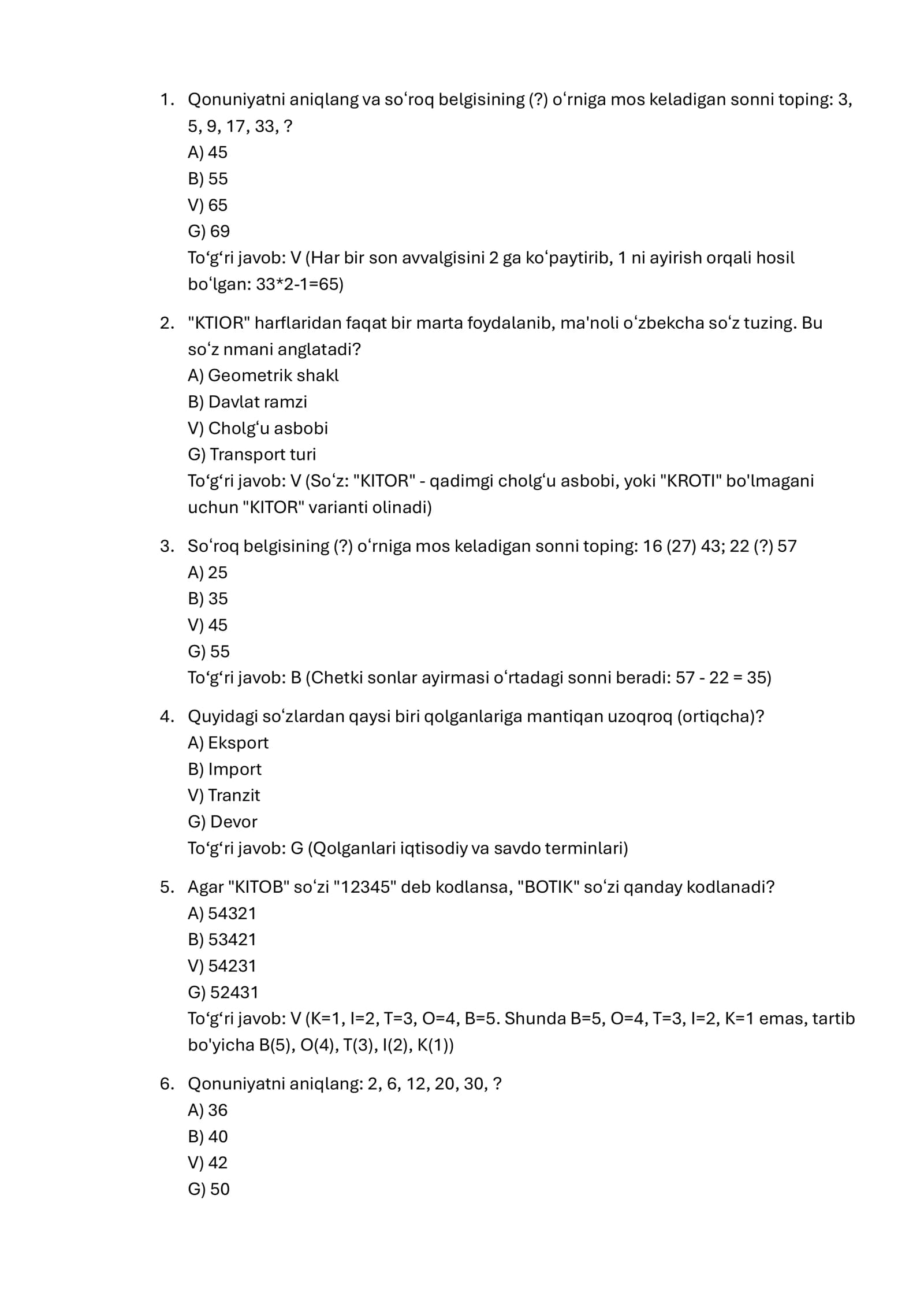 Argost IQ test javoblari bilan 300 talik javoblari bilan