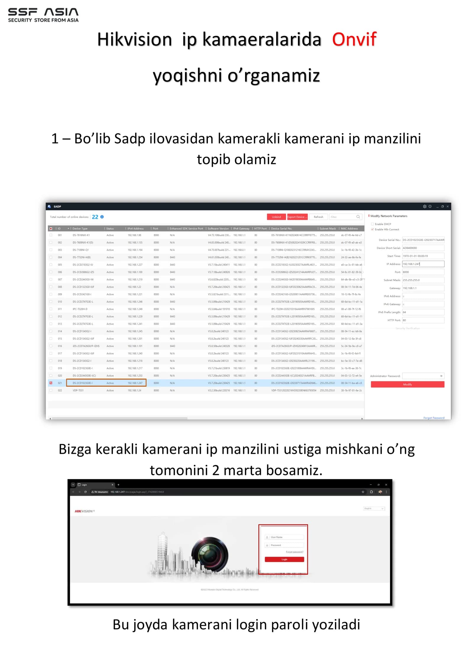 Bo’lib Sadp ilovasidan kamerakli kamerani ip manzilini topib olamiz