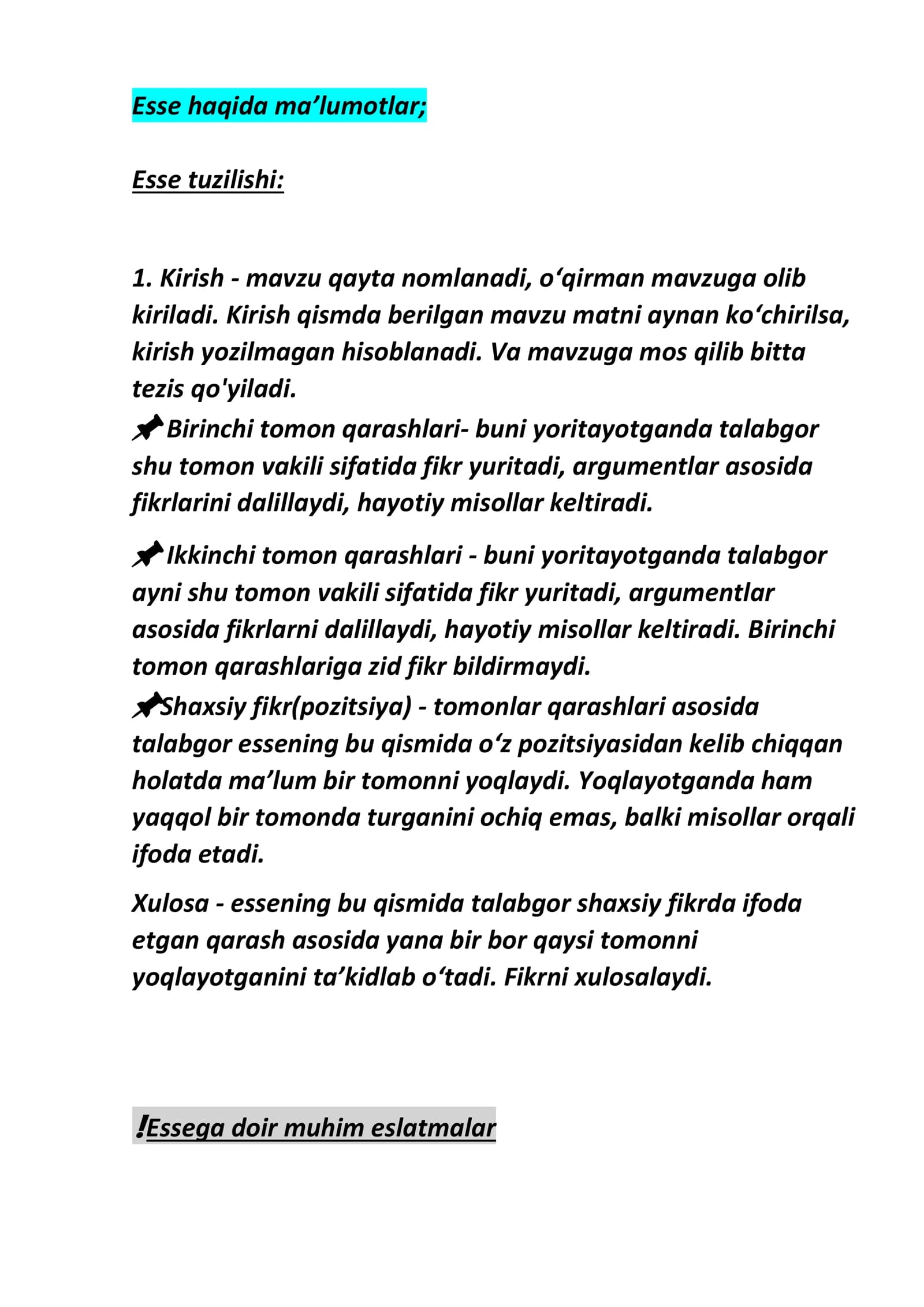 Esse tuzilishi va u haqida umumiy ma'lumotlar