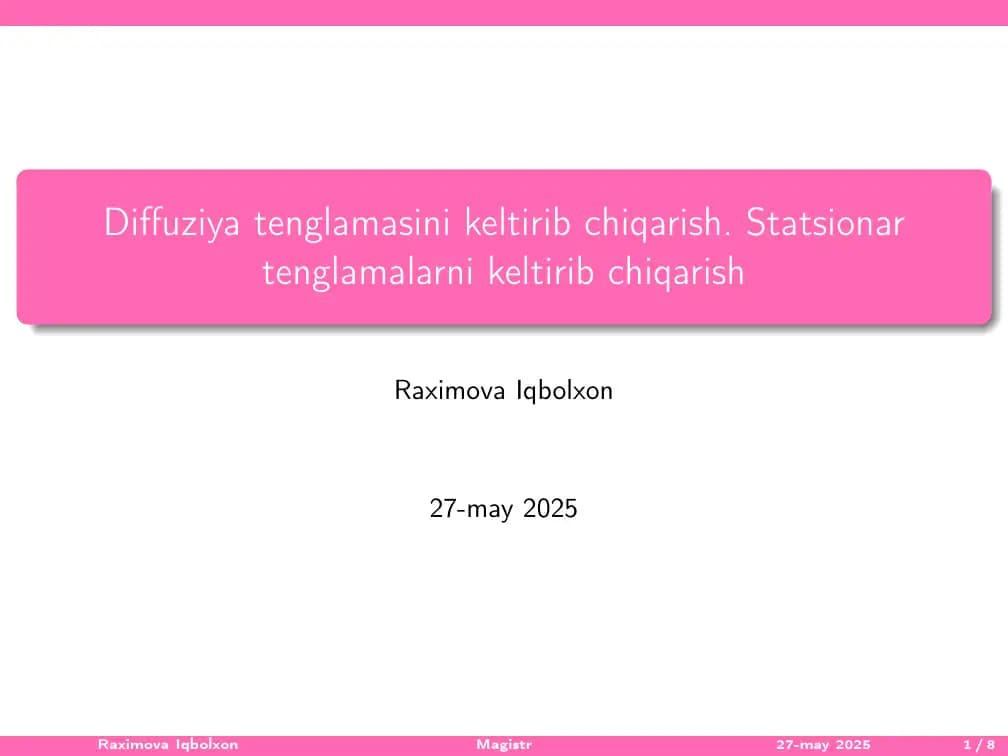 Diffuziya tenglamasini keltirib chiqarish