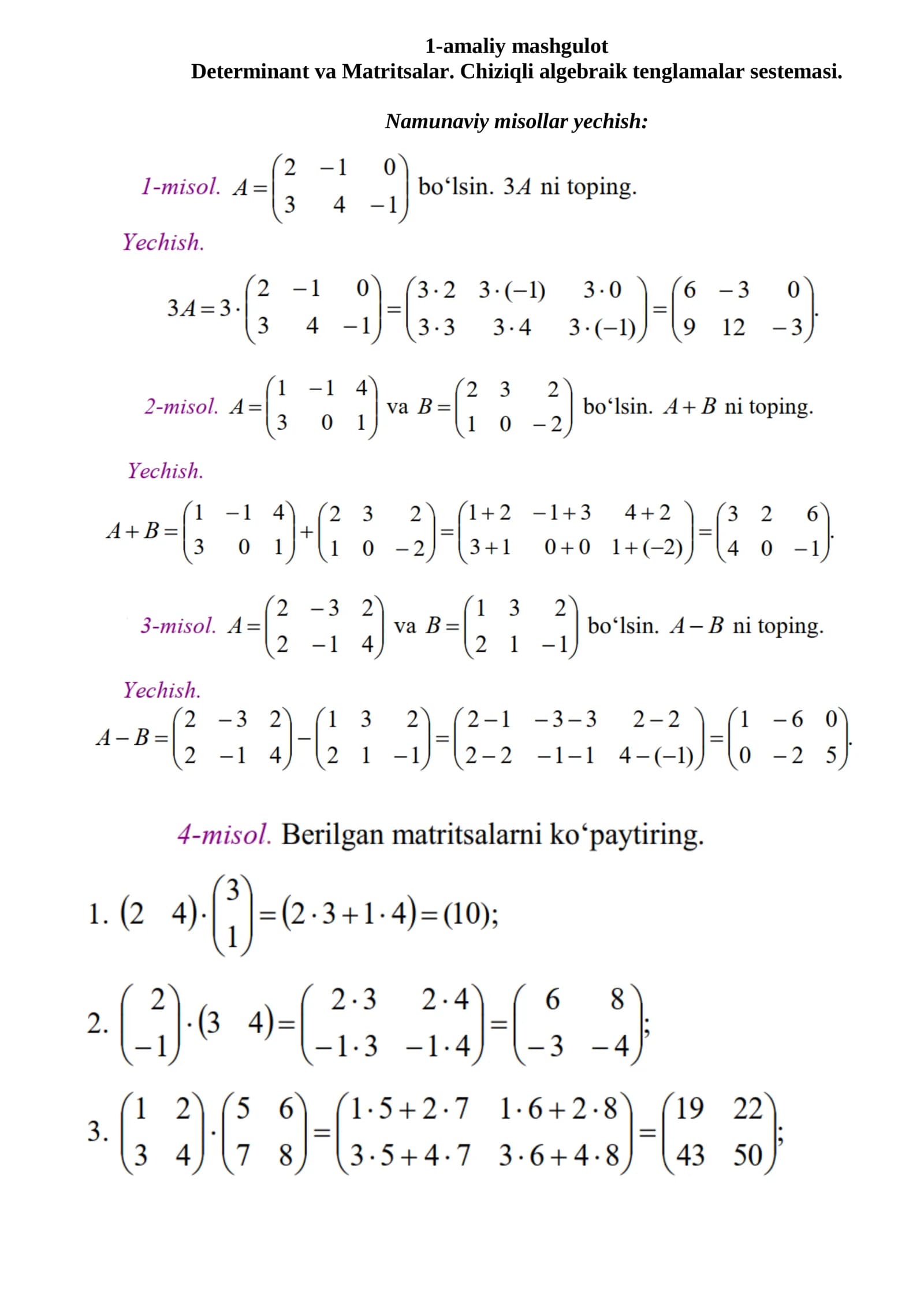 Determinant va Matritsalar