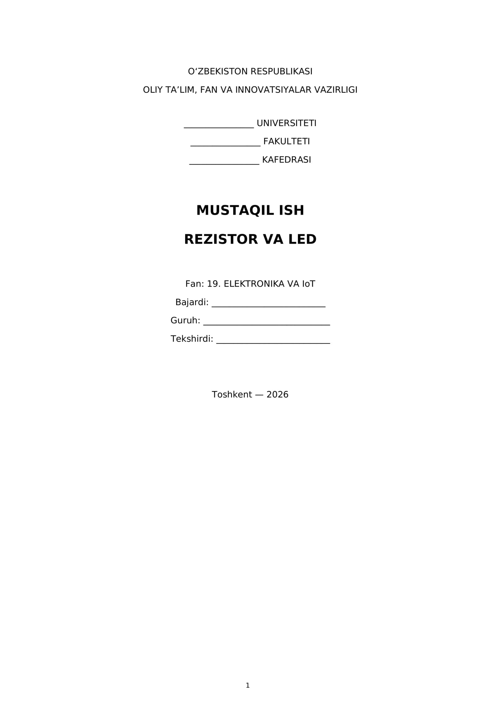MUSTAQIL ISH - REZISTOR VA LED