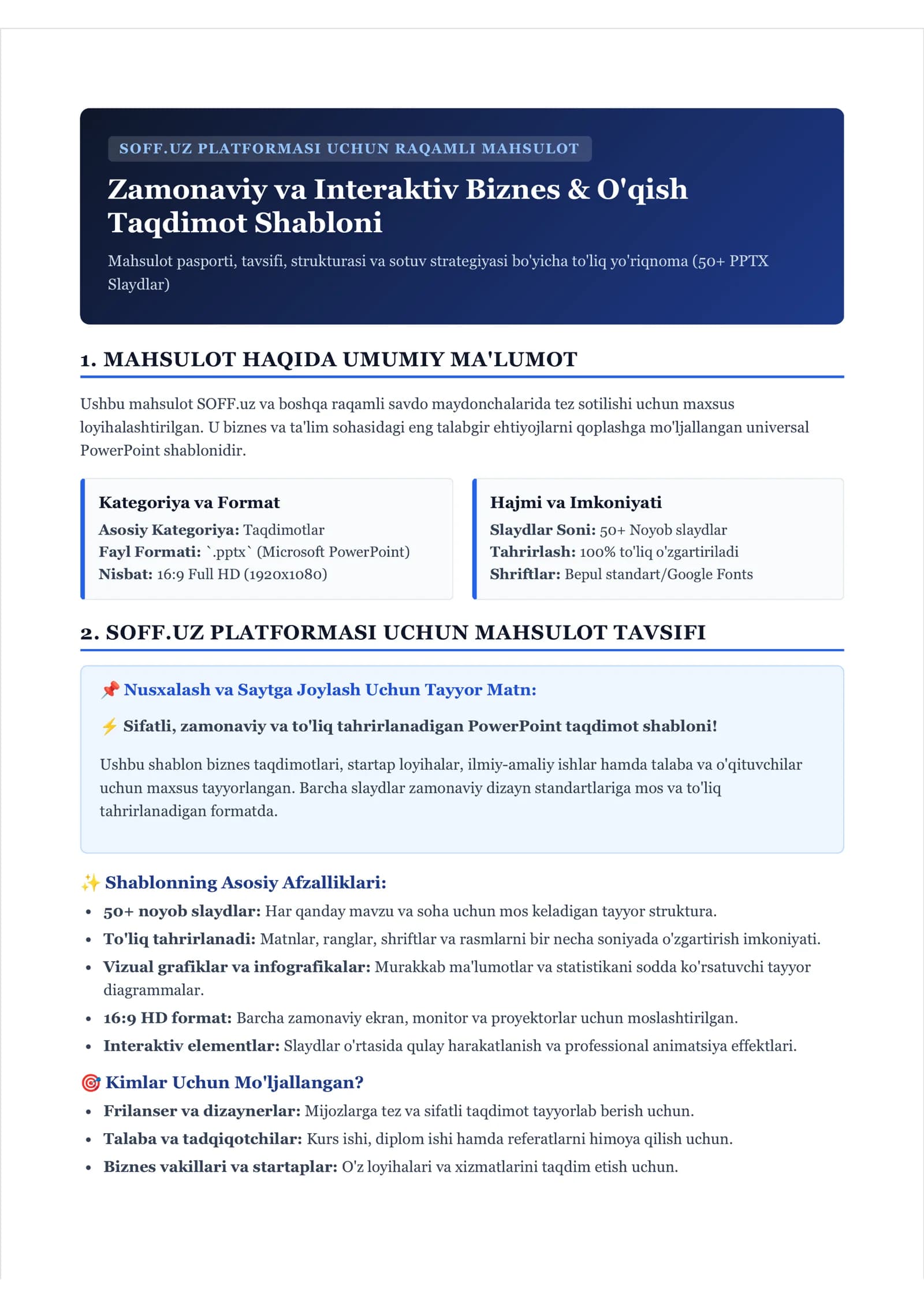 Zamonaviy va Interaktiv Biznes & O'qish Taqdimot Shabloni (50+ Slayd / PPTX)