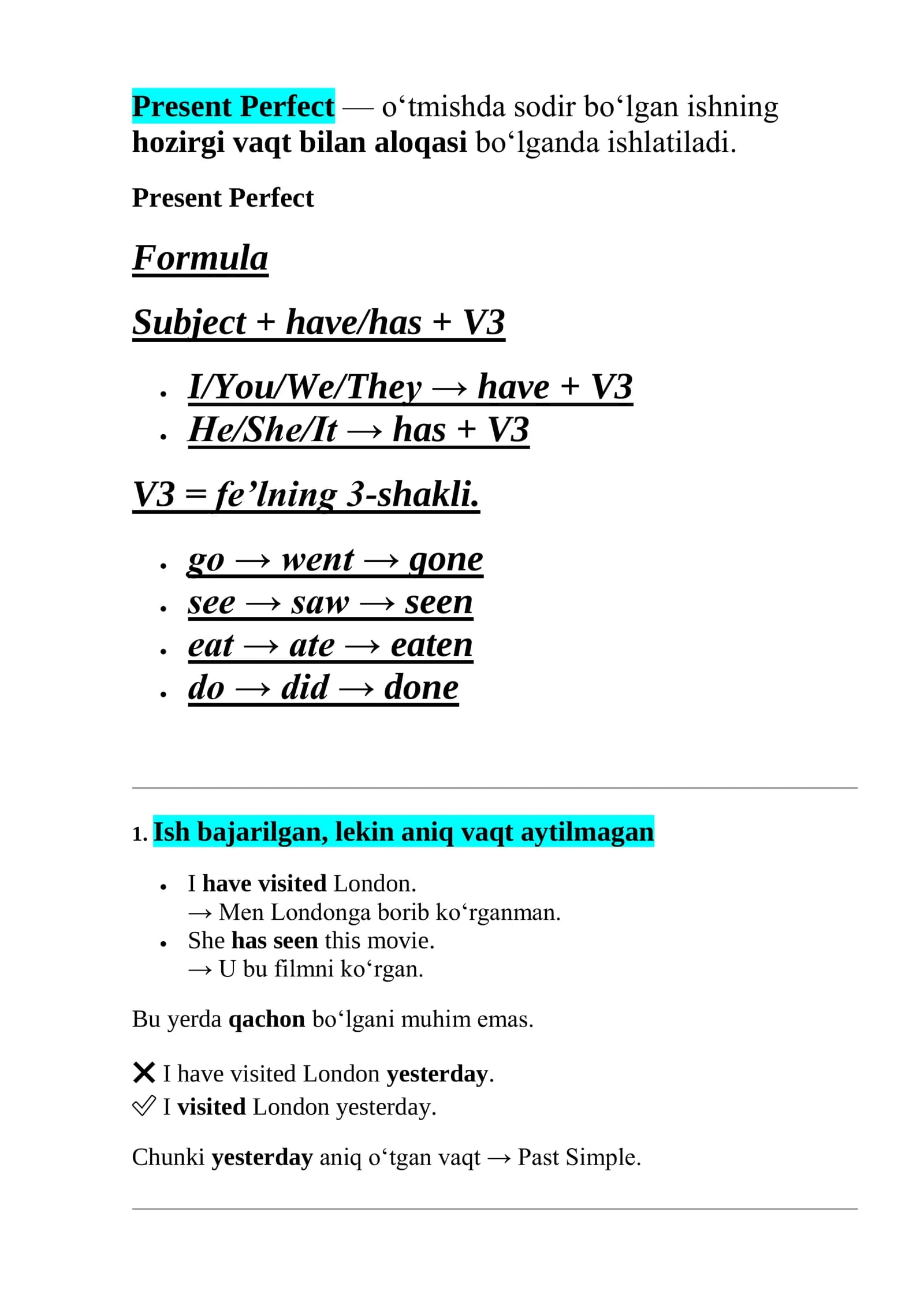Present Perfect — Ingliz tili grammatikasi | B1