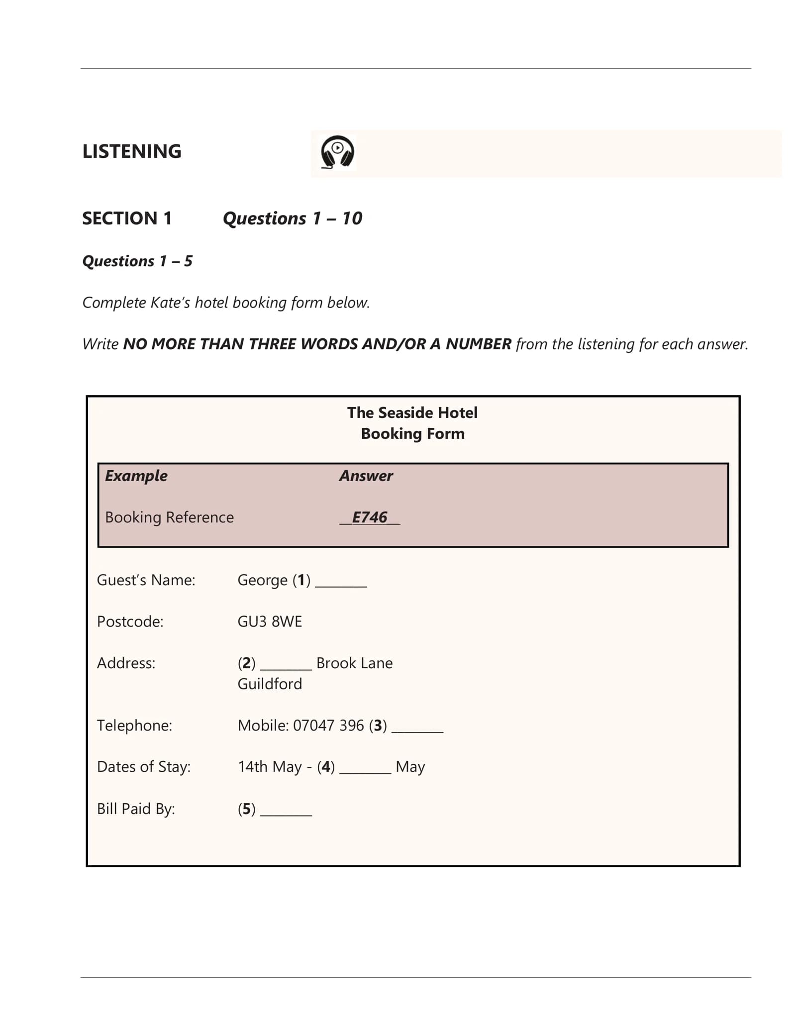 The Seaside Hotel Booking Form