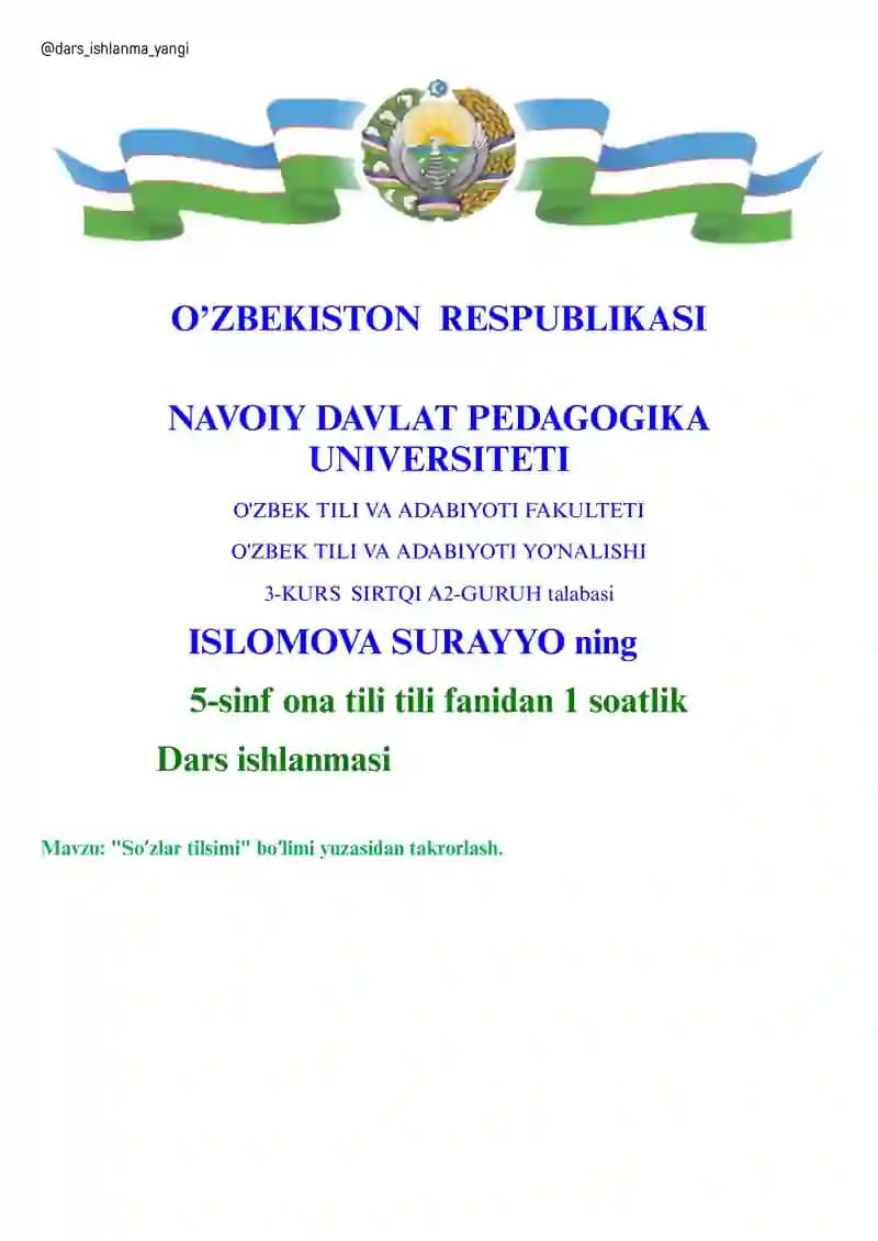 "Soʻzlar tilsimi" boʻlimi yuzasidan takrorlash