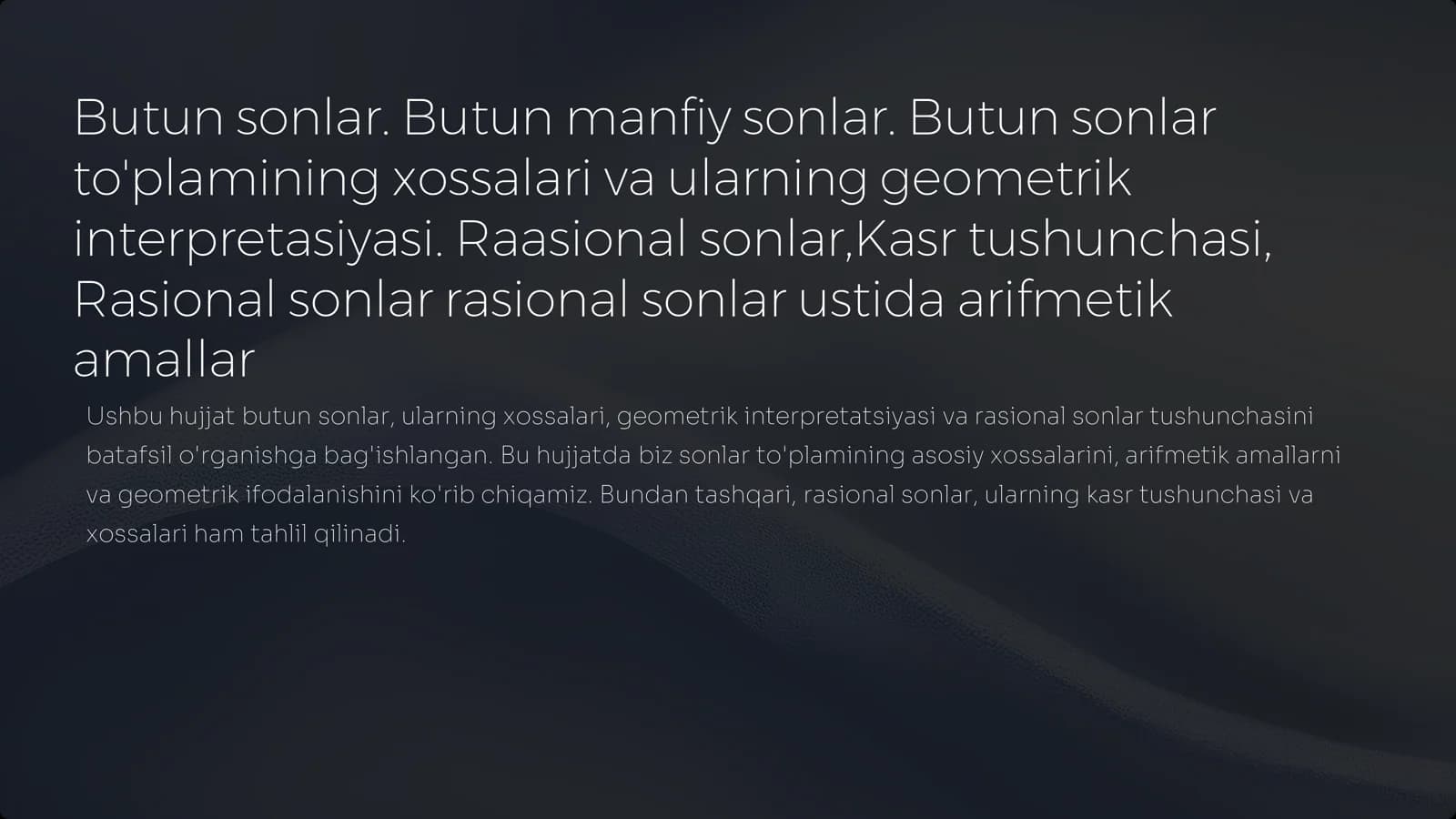Butun Sonlar va Ularning Turlari