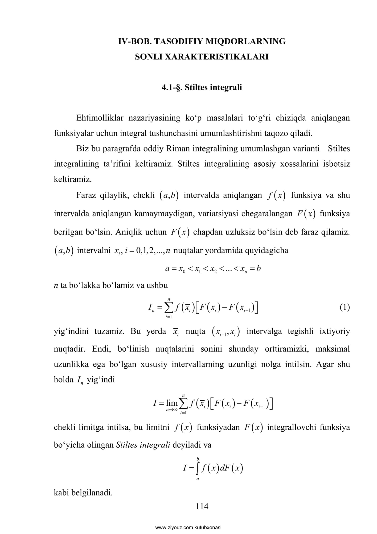 TASODIFIY MIQDORLARNING SONLI ХARAKТERISТIKALARI