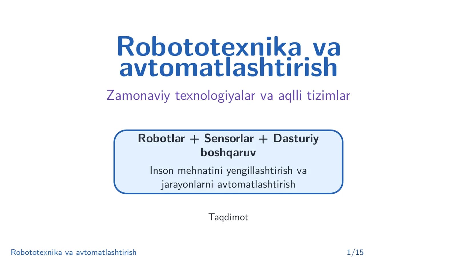 Robototexnika va avtomatlashtirish